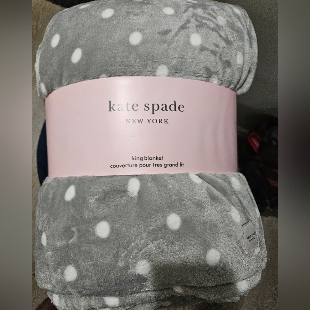 Kate Spade Gray Polka Dot King Blanket